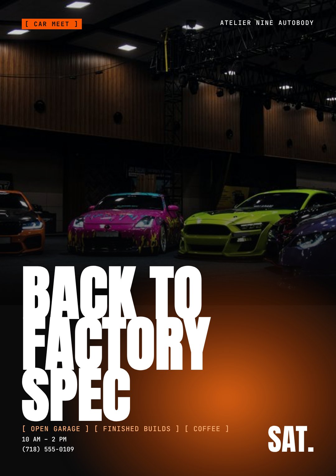 Atelier Nine — car-meet flyer (concept)